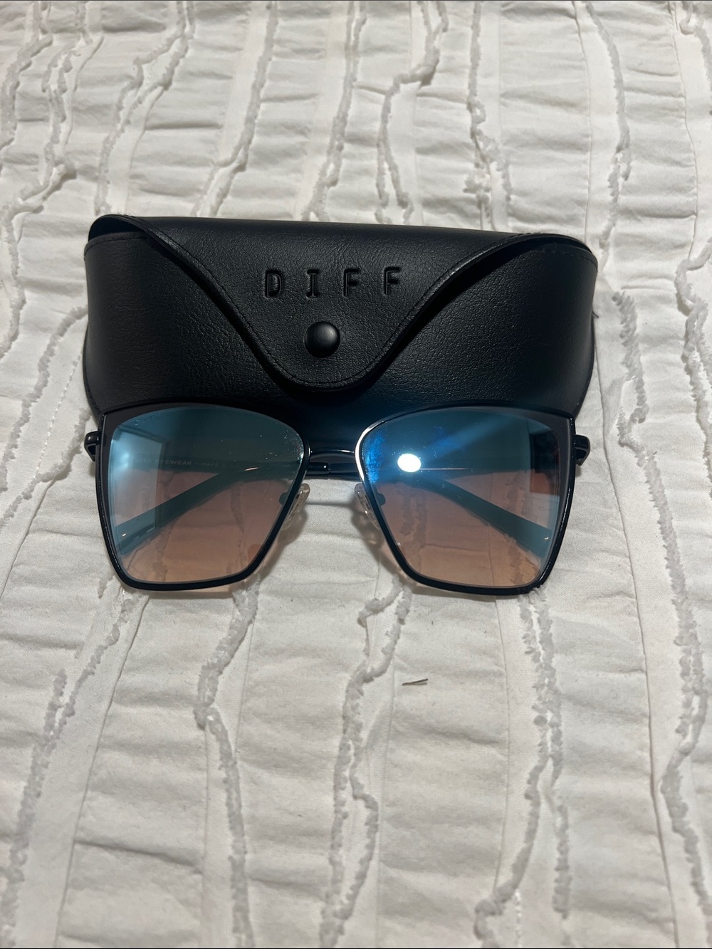 Diff Eyewear Black Frame Sunglasses with Blue Gradient Lenses